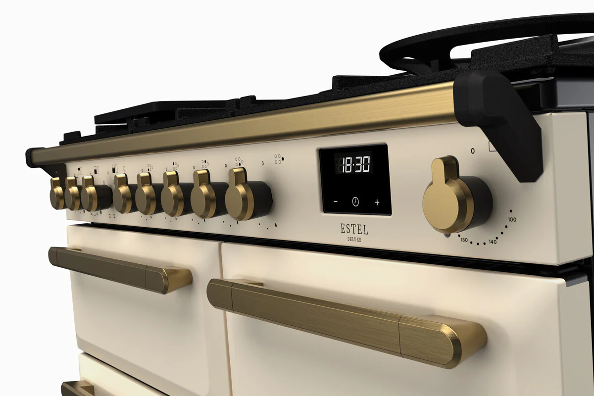 Rangemaster ESDL100DFPPCR/AB1 Estel Deluxe 100cm Dual Fuel Pale Cream/Antique Brass - Image 2