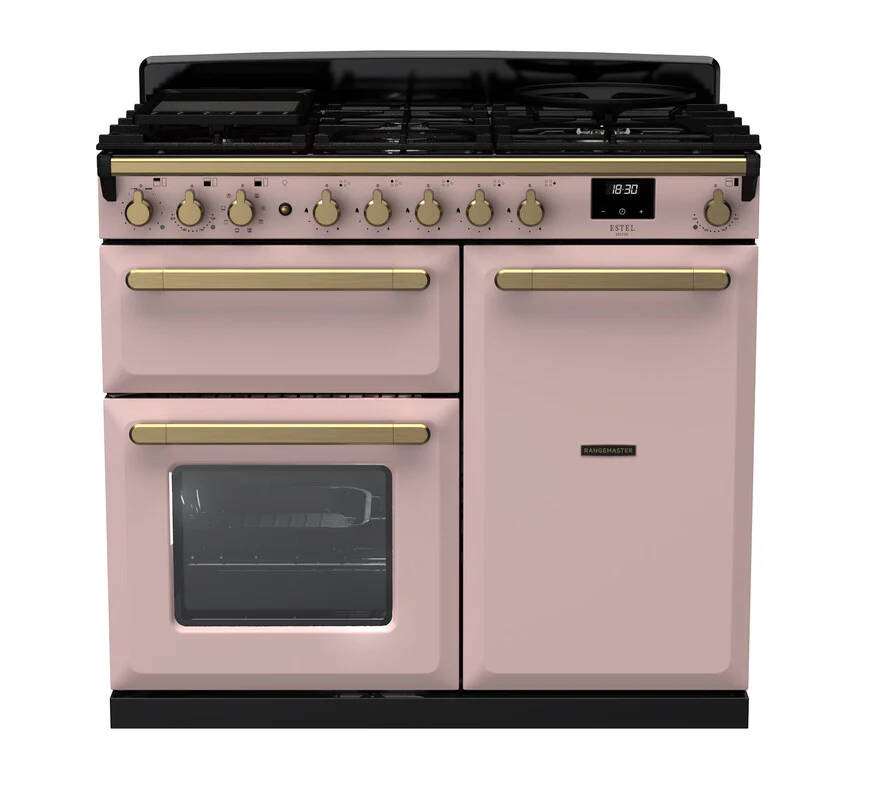 Rangemaster ESDL100DFPPPK/AB1 Estel Deluxe 100cm Dual Fuel Pale Pink/Antique Brass