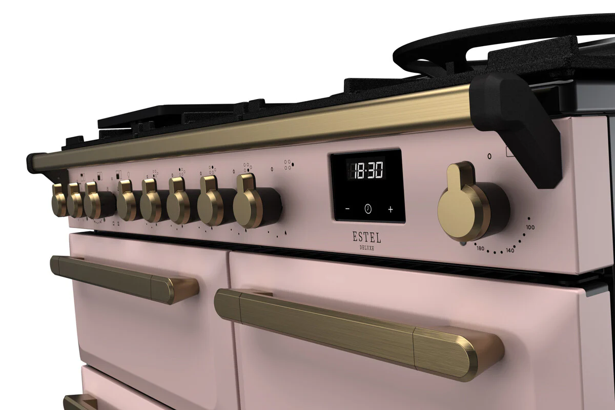 Rangemaster ESDL100DFPPPK/AB1 Estel Deluxe 100cm Dual Fuel Pale Pink/Antique Brass - Image 2