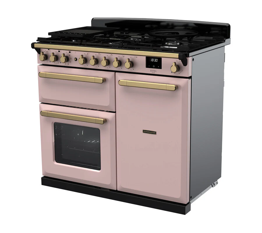 Rangemaster ESDL100DFPPPK/AB1 Estel Deluxe 100cm Dual Fuel Pale Pink/Antique Brass - Image 3