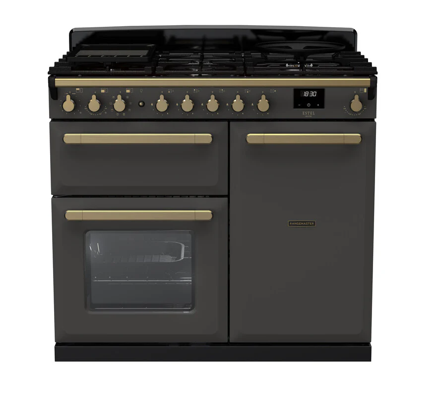Rangemaster ESDL100DFPSLT/AB1 Estel Deluxe 100cm Dual Fuel Slate/Antique Brass