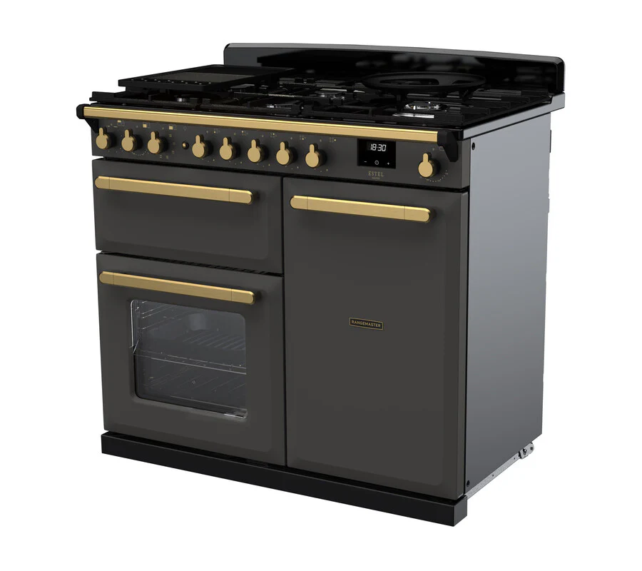 Rangemaster ESDL100DFPSLT/AB1 Estel Deluxe 100cm Dual Fuel Slate/Antique Brass - Image 3