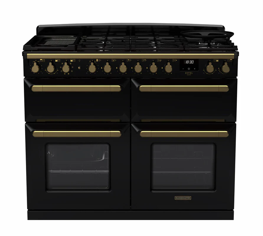 Rangemaster ESDLB110DFPGBL/AB1 Estel Deluxe 110cm BC Dual Fuel Black/Antique Brass