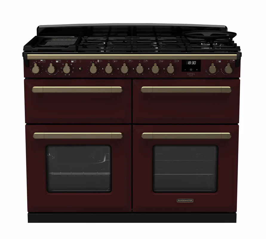 Rangemaster ESDLB110DFPBOR/AB1 Estel Deluxe 110cm BC Dual Fuel Bordeaux/Antique Brass