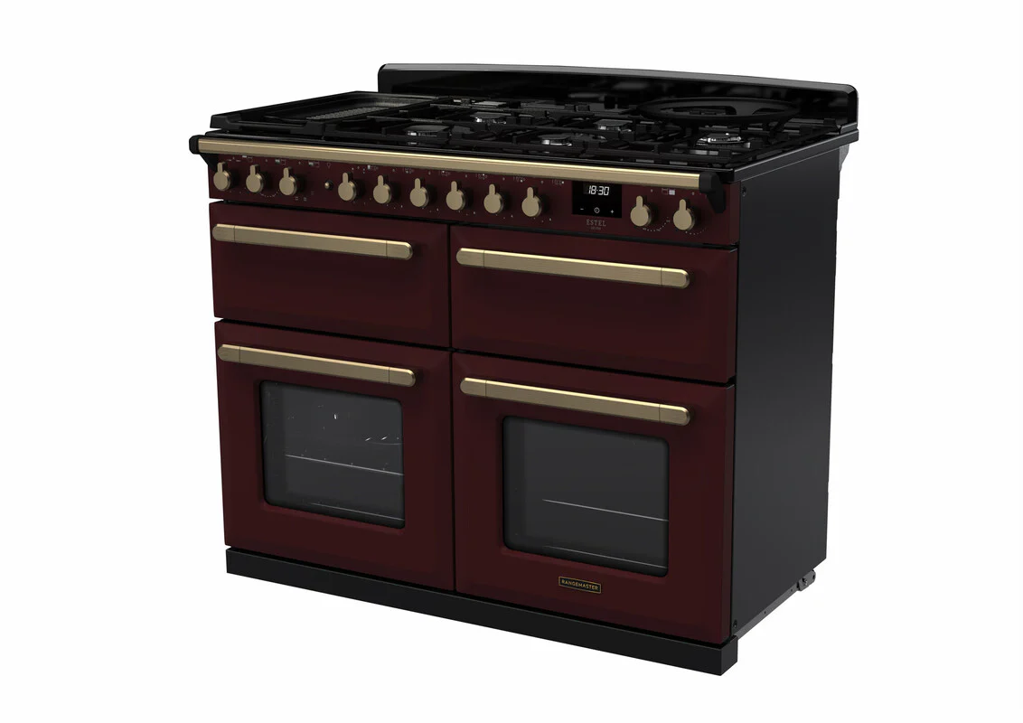 Rangemaster ESDLB110DFPBOR/AB1 Estel Deluxe 110cm BC Dual Fuel Bordeaux/Antique Brass - Image 2