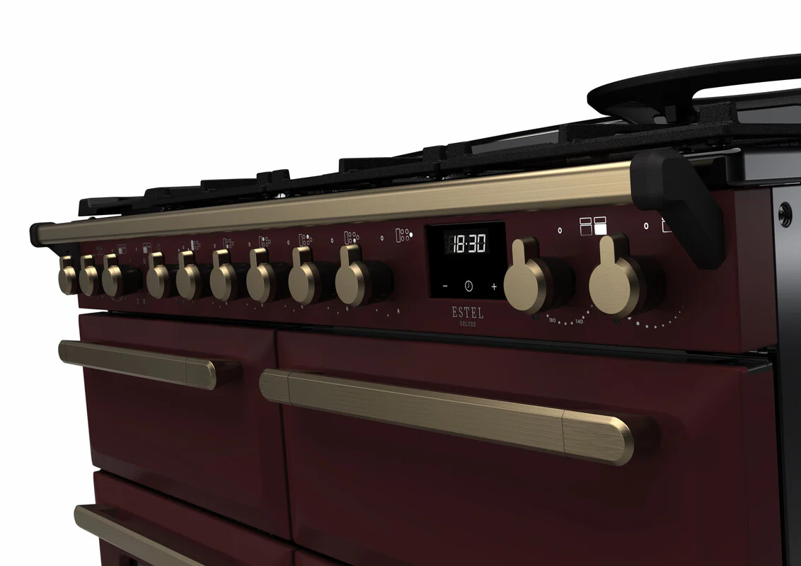 Rangemaster ESDLB110DFPBOR/AB1 Estel Deluxe 110cm BC Dual Fuel Bordeaux/Antique Brass - Image 3