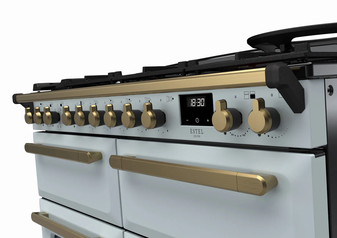 Rangemaster ESDLB110DFPMSB/AB1 Estel Deluxe 110cm BC Dual Fuel Misty Blue/Antique Brass - Image 3
