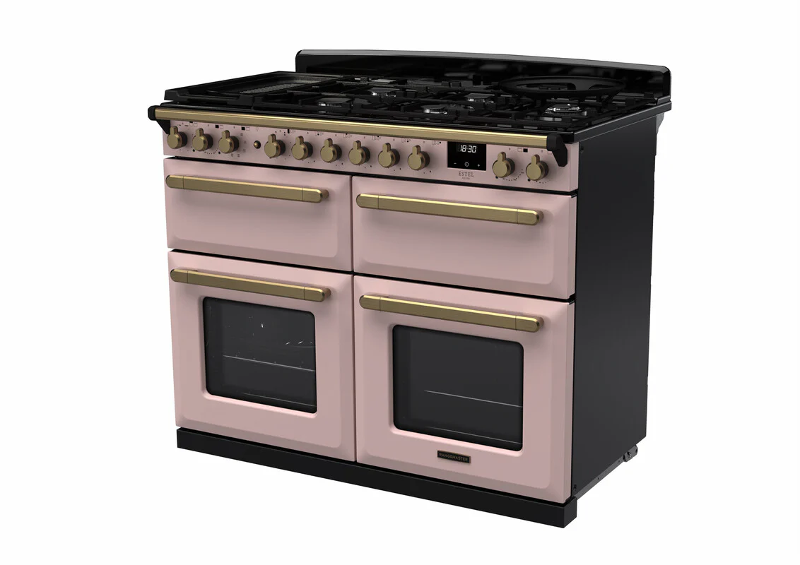 Rangemaster ESDLB110DFPPPK/AB1 Estel Deluxe 110cm BC Dual Fuel Pale Pink/Antique Brass - Image 2