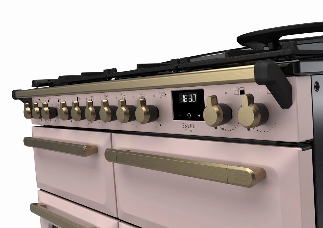 Rangemaster ESDLB110DFPPPK/AB1 Estel Deluxe 110cm BC Dual Fuel Pale Pink/Antique Brass - Image 3