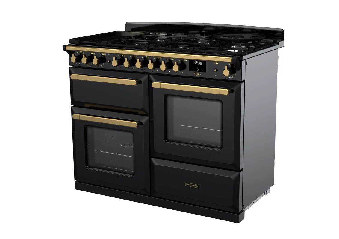 Rangemaster ESDLO110DFPGBL/AB1 Estel Deluxe 110cm Dual Fuel Black/Antique Brass - Image 2