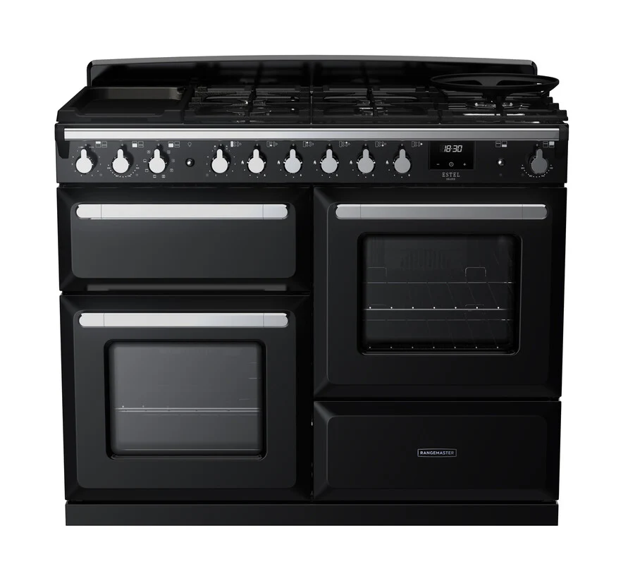 Rangemaster ESDLO110DFPGBL/CM1 Estel Deluxe 110cm Dual Fuel Black/Chrome