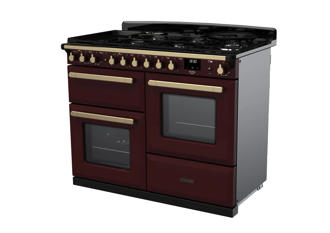 Rangemaster ESDLO110DFPBOR/AB1 Estel Deluxe 110cm Dual Fuel Bordeaux/Antique Brass - Image 2