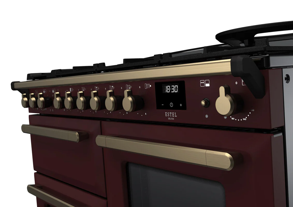 Rangemaster ESDLO110DFPBOR/AB1 Estel Deluxe 110cm Dual Fuel Bordeaux/Antique Brass - Image 3