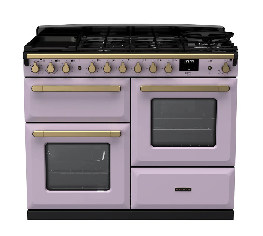 Rangemaster ESDLO110DFPHTH/AB1 Estel Deluxe 110cm Dual Fuel Heather/Antique Brass