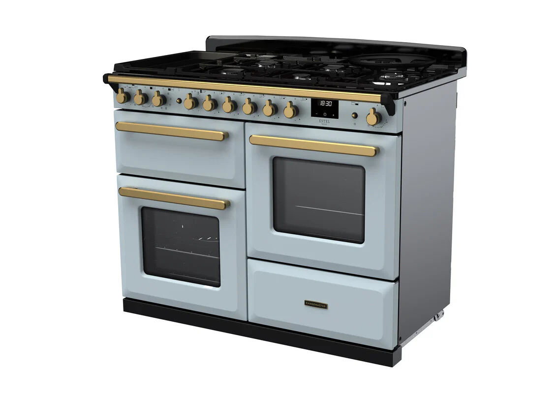 Rangemaster ESDLO110DFPMSB/AB1 Estel Deluxe 110cm Dual Fuel Misty Blue/Antique Brass - Image 3