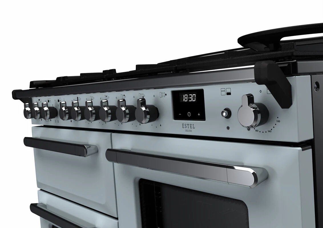 Rangemaster ESDLO110DFPMSB/CM1 Estel Deluxe 110cm Dual Fuel Misty Blue/Chrome - Image 2
