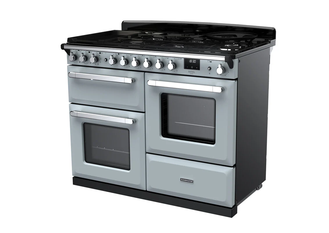 Rangemaster ESDLO110DFPMSB/CM1 Estel Deluxe 110cm Dual Fuel Misty Blue/Chrome - Image 3