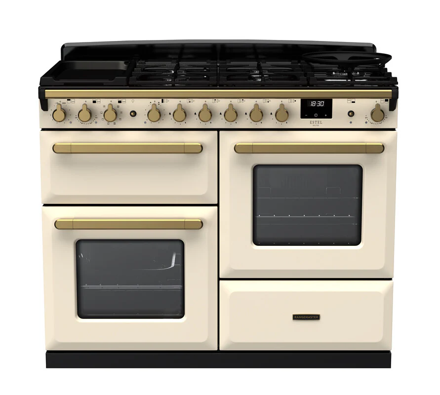 Rangemaster ESDLO110DFPPCR/AB1 Estel Deluxe 110cm Dual Fuel Pale Cream/Antique Brass