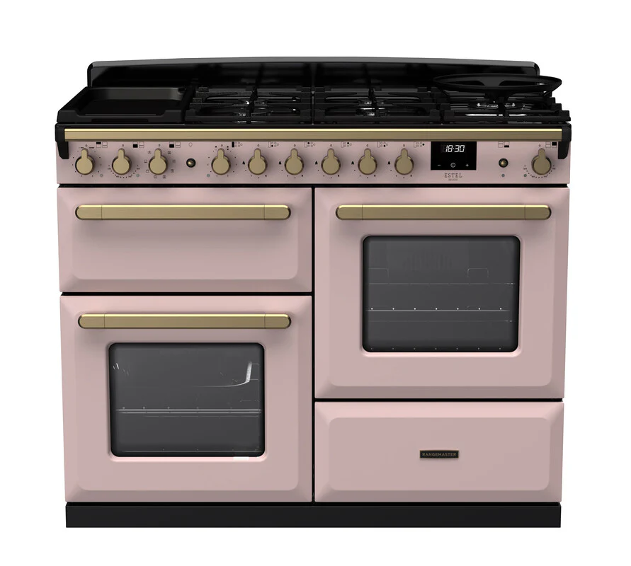 Rangemaster ESDLO110DFPPPK/AB1 Estel Deluxe 110cm Dual Fuel Pale Pink/Antique Brass