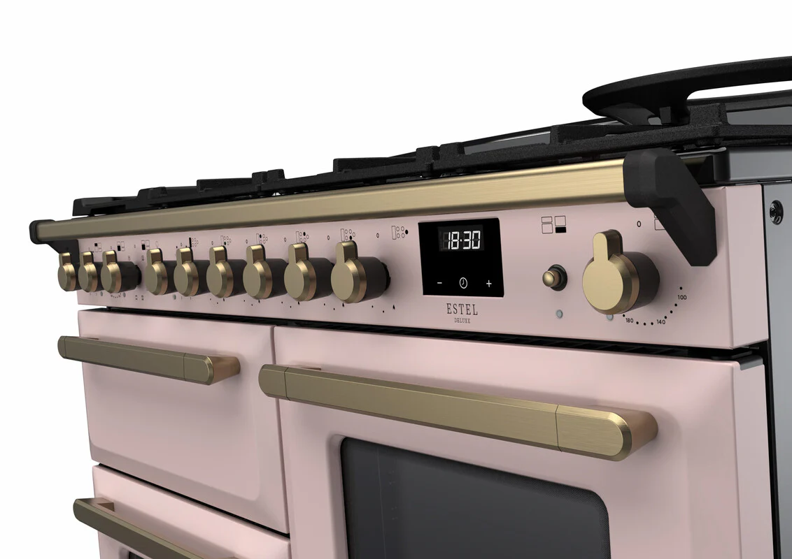 Rangemaster ESDLO110DFPPPK/AB1 Estel Deluxe 110cm Dual Fuel Pale Pink/Antique Brass - Image 3