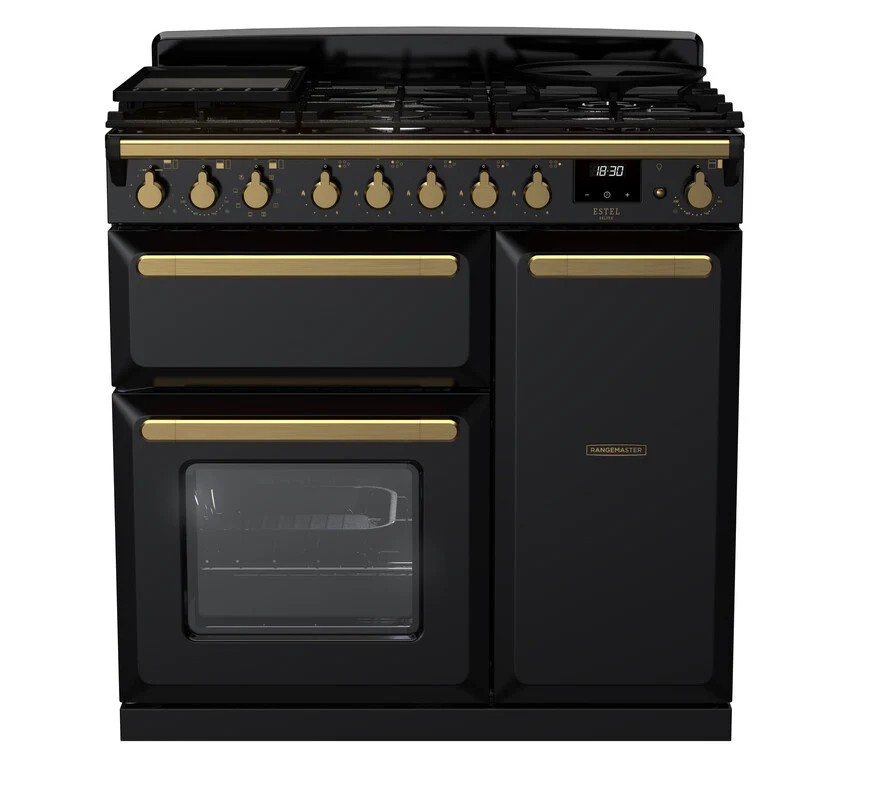 Rangemaster ESDL90DFPGBL/AB1 Estel Deluxe 90cm Dual Fuel Black/Antique Brass