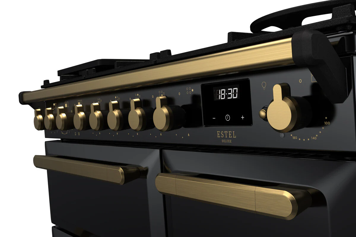 Rangemaster ESDL90DFPGBL/AB1 Estel Deluxe 90cm Dual Fuel Black/Antique Brass - Image 2