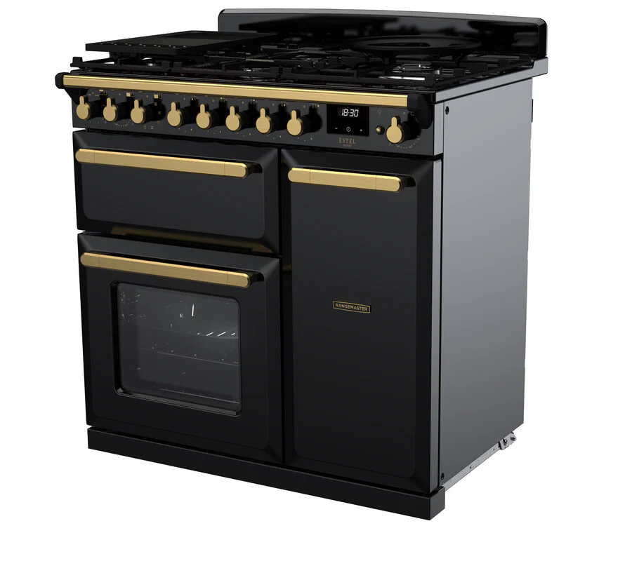 Rangemaster ESDL90DFPGBL/AB1 Estel Deluxe 90cm Dual Fuel Black/Antique Brass - Image 3