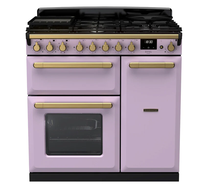Rangemaster ESDL90DFPHTH/AB1 Estel Deluxe 90cm Dual Fuel Heather/Antique Brass
