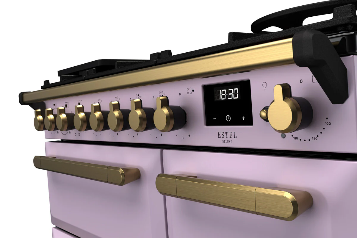 Rangemaster ESDL90DFPHTH/AB1 Estel Deluxe 90cm Dual Fuel Heather/Antique Brass - Image 2