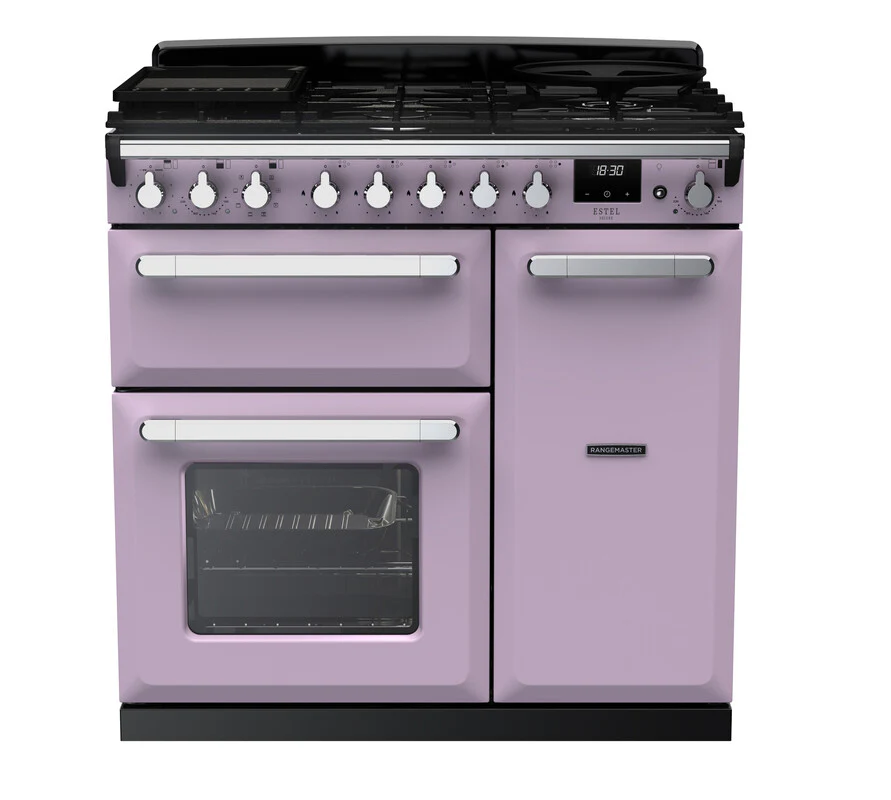 Rangemaster ESDL90DFPHTH/CM1 Estel Deluxe 90cm Dual Fuel Heather/Chrome