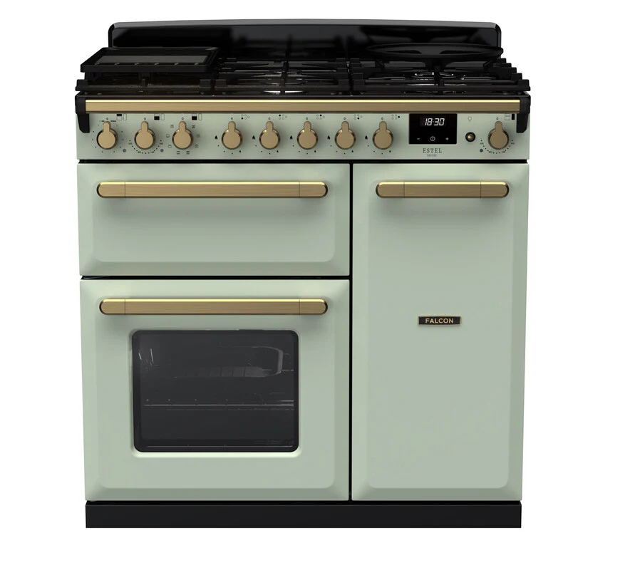Rangemaster ESDL90DFPMNT/AB1 Estel Deluxe 90cm Dual Fuel Mint/Antique Brass