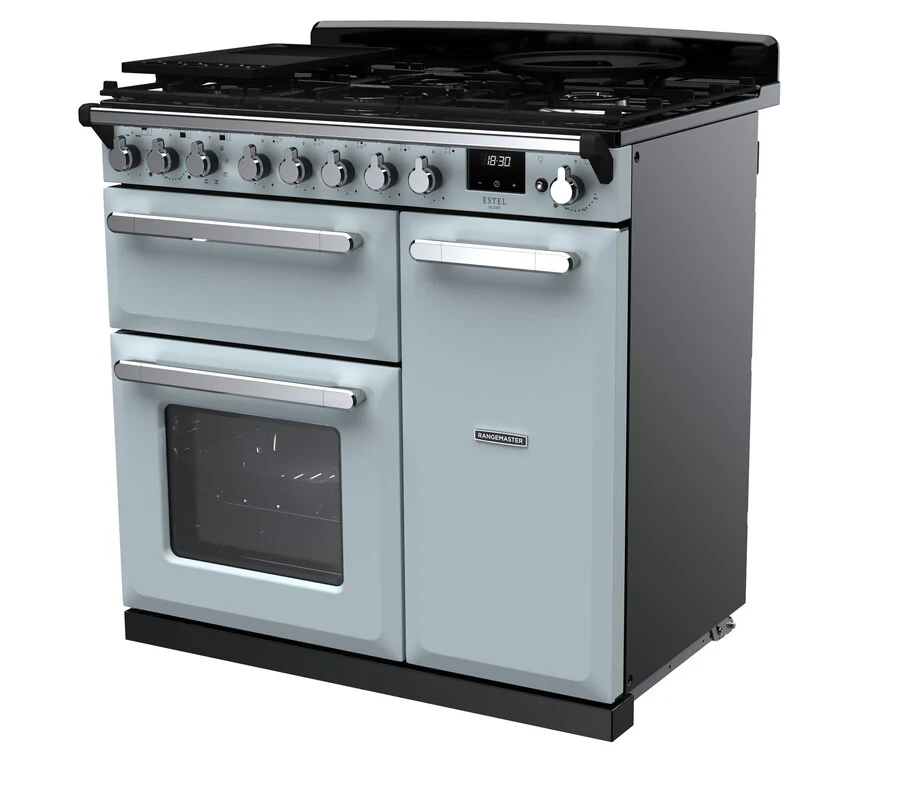 Rangemaster ESDL90DFPMSB/CM1 Estel Deluxe 90cm Dual Fuel Misty Blue/Chrome - Image 2
