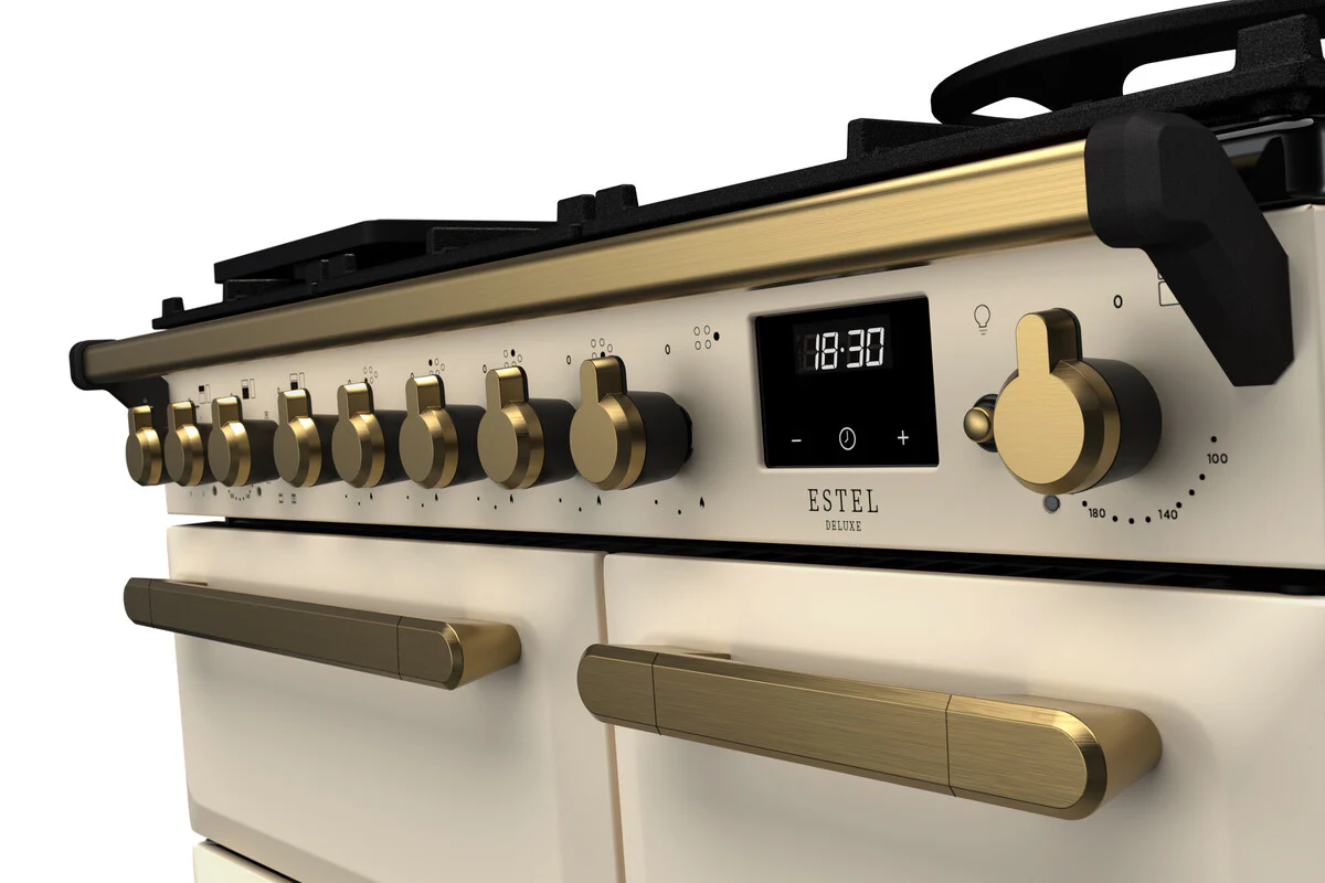 Rangemaster ESDL90DFPPCR/AB1 Estel Deluxe 90cm Dual Fuel Pale Cream/Antique Brass - Image 2
