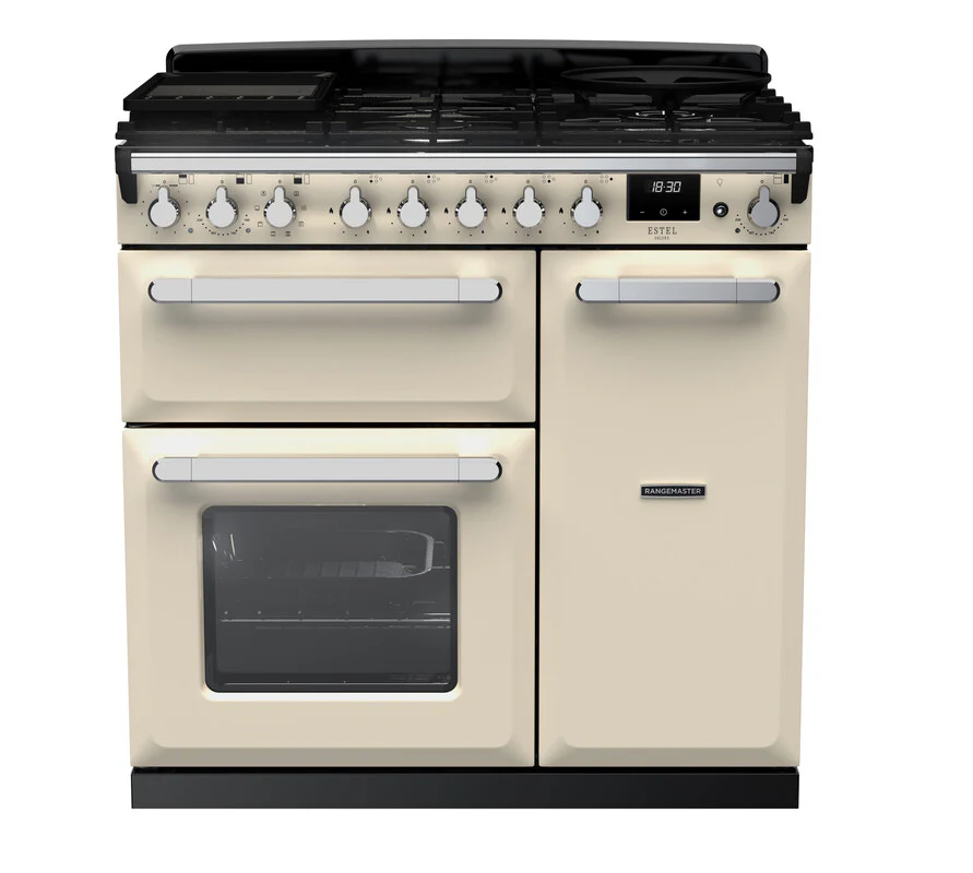 Rangemaster ESDL90DFPPCR/CM1 Estel Deluxe 90cm Dual Fuel Pale Cream/Chrome