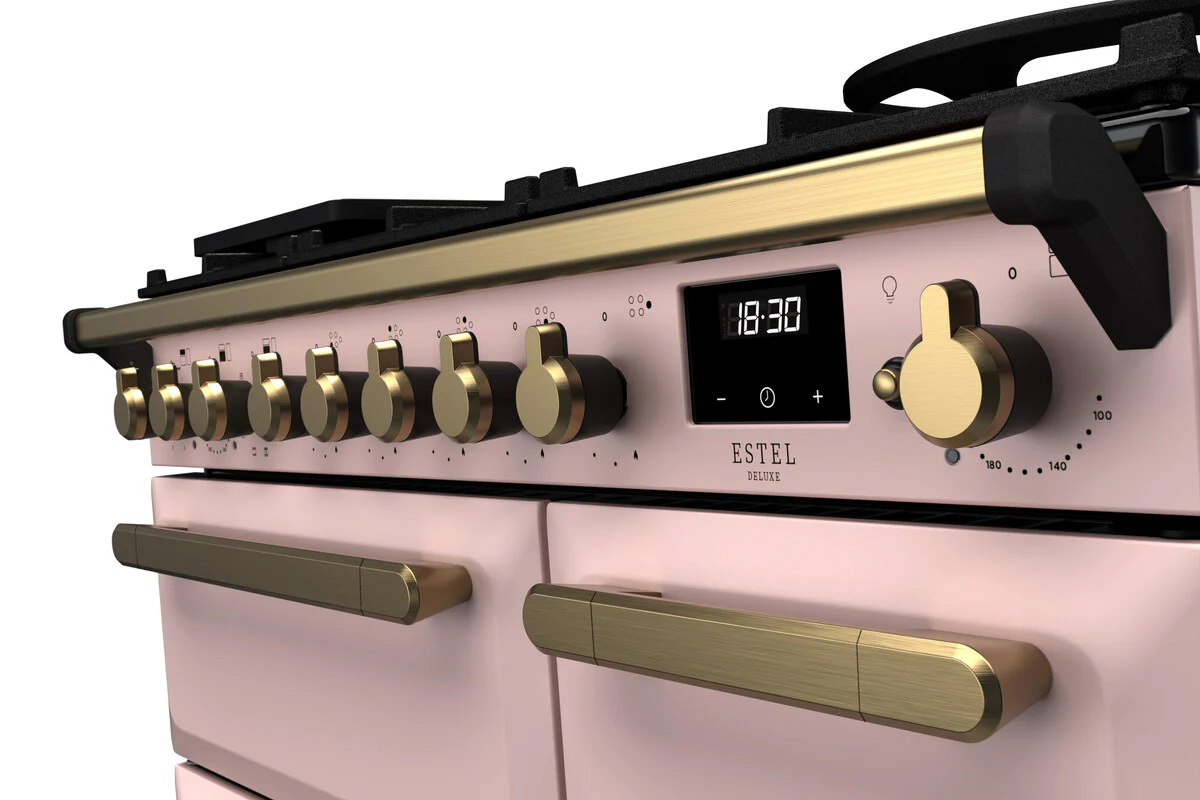 Rangemaster ESDL90DFPPPK/AB1 Estel Deluxe 90cm Dual Fuel Pale Pink/Antique Brass - Image 2