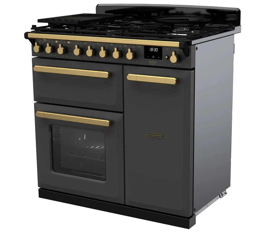 Rangemaster ESDL90DFPSLT/AB1 Estel Deluxe 90cm Dual Fuel Slate/Antique Brass - Image 3