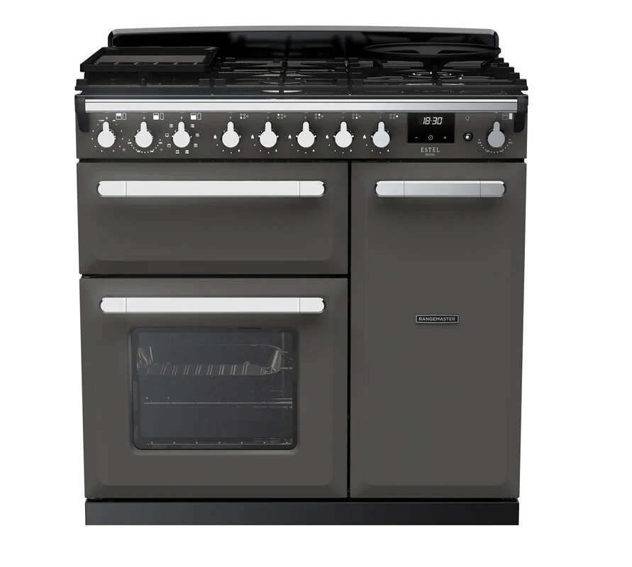 Rangemaster ESDL90DFPSLT/CM1 Estel Deluxe 90cm Dual Fuel Slate/Chrome
