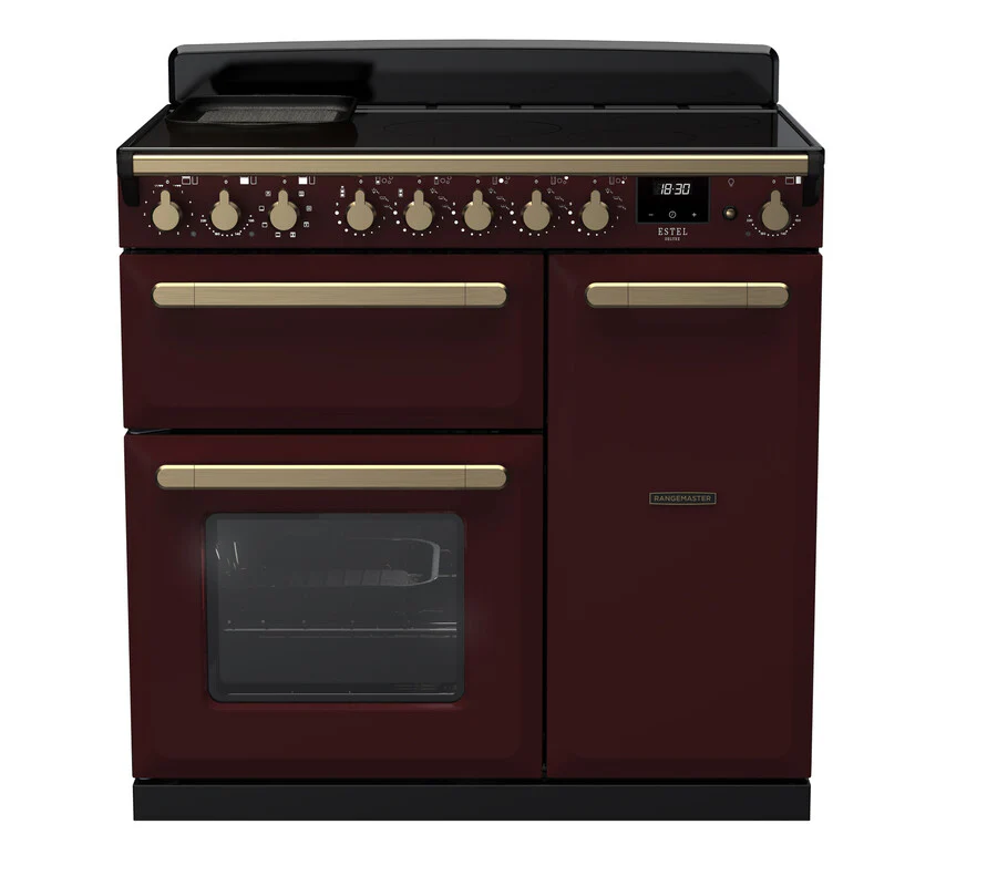 Rangemaster ESDL90EIPBOR/AB1 Estel Deluxe 90cm Induction Bordeaux/Antique Brass