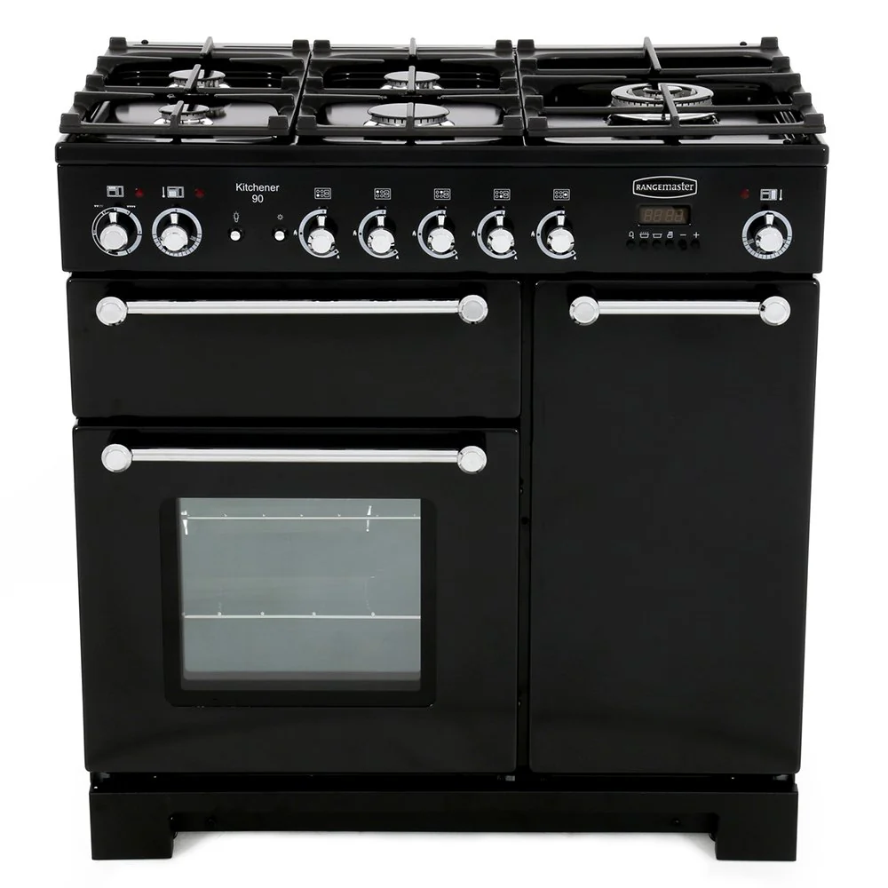 Rangemaster Kitchener KCH90DFFBL/C - Black Dual Fuel Range Cooker - 90cm - A Rated