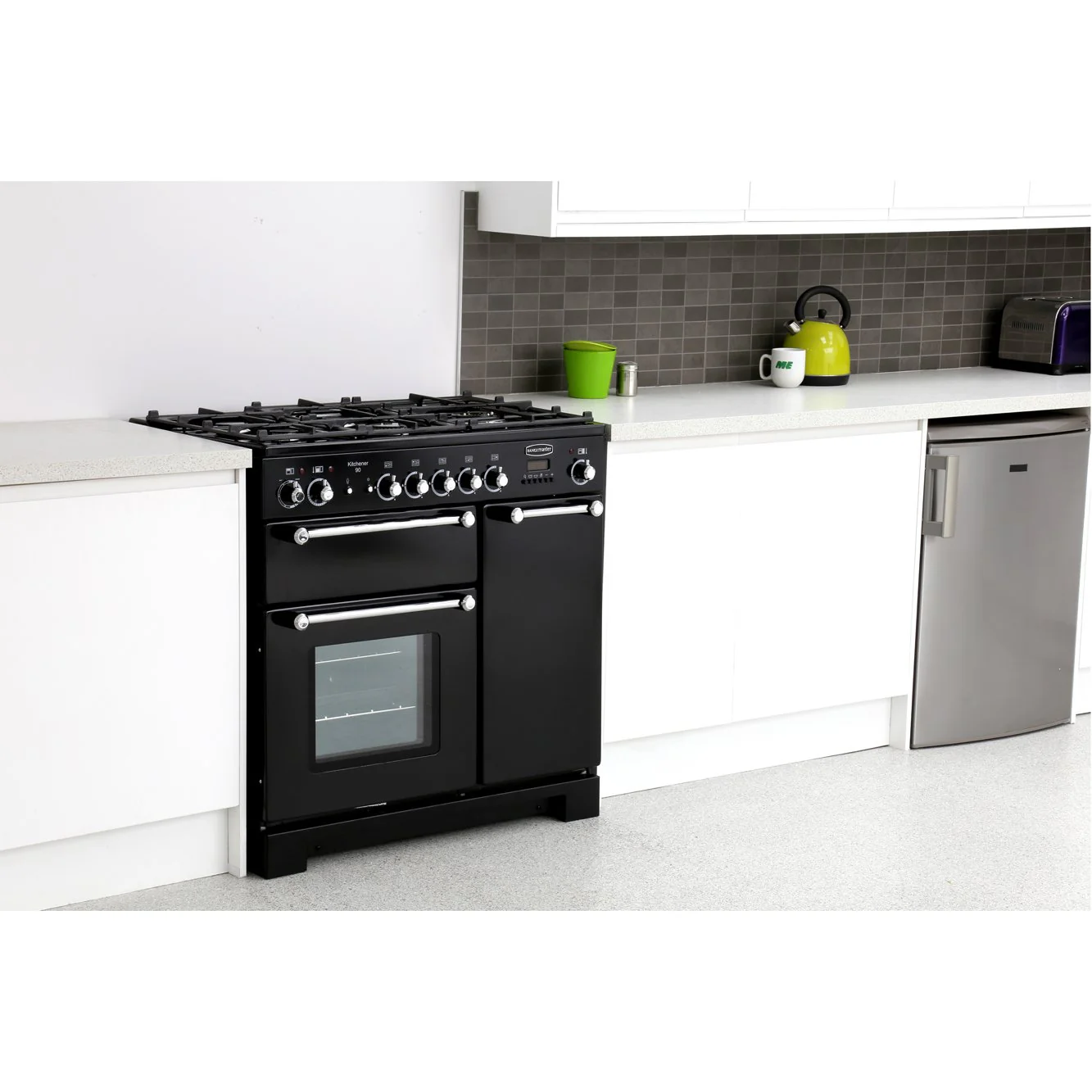 Rangemaster Kitchener KCH90DFFBL/C - Black Dual Fuel Range Cooker - 90cm - A Rated - Image 2