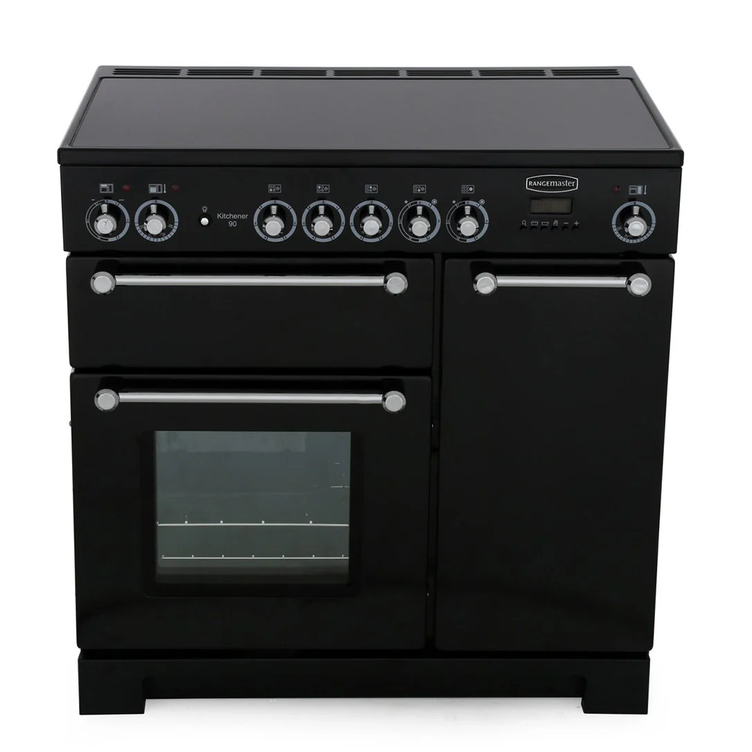 Rangemaster Kitchener KCH90ECBL/C - Black/Chrome Range Cooker - 90cm Ceramic - A Rated