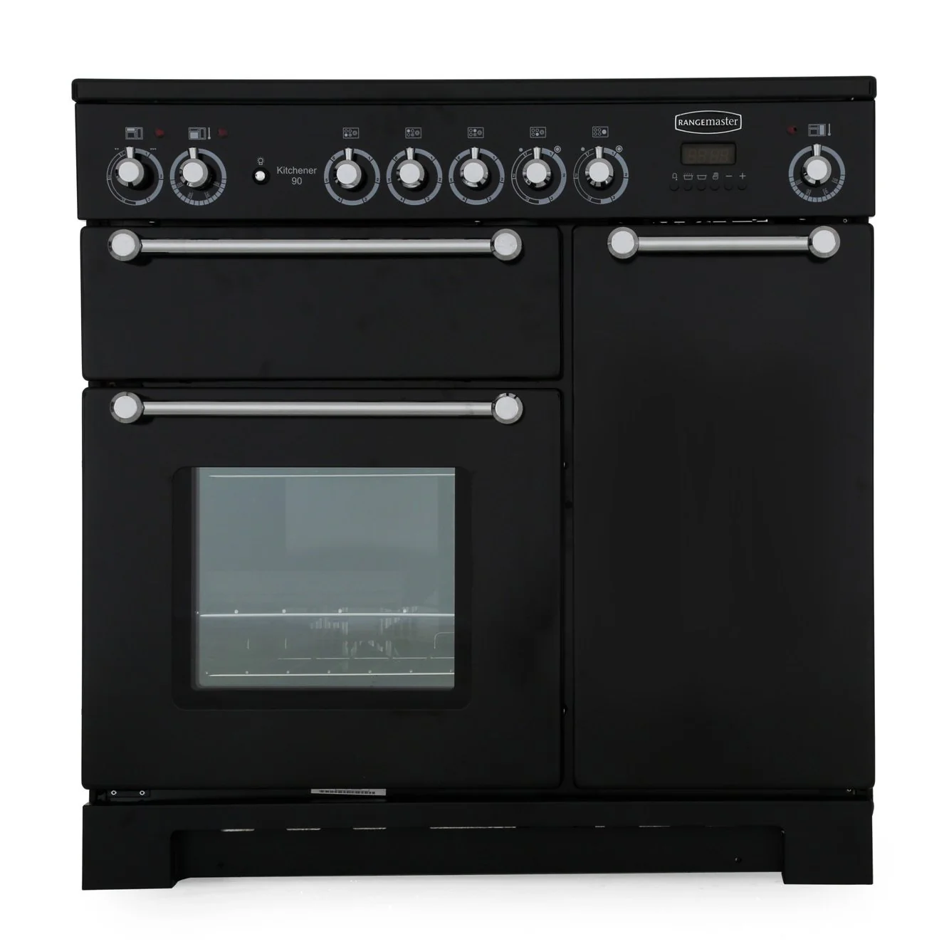 Rangemaster Kitchener KCH90ECBL/C - Black/Chrome Range Cooker - 90cm Ceramic - A Rated - Image 4