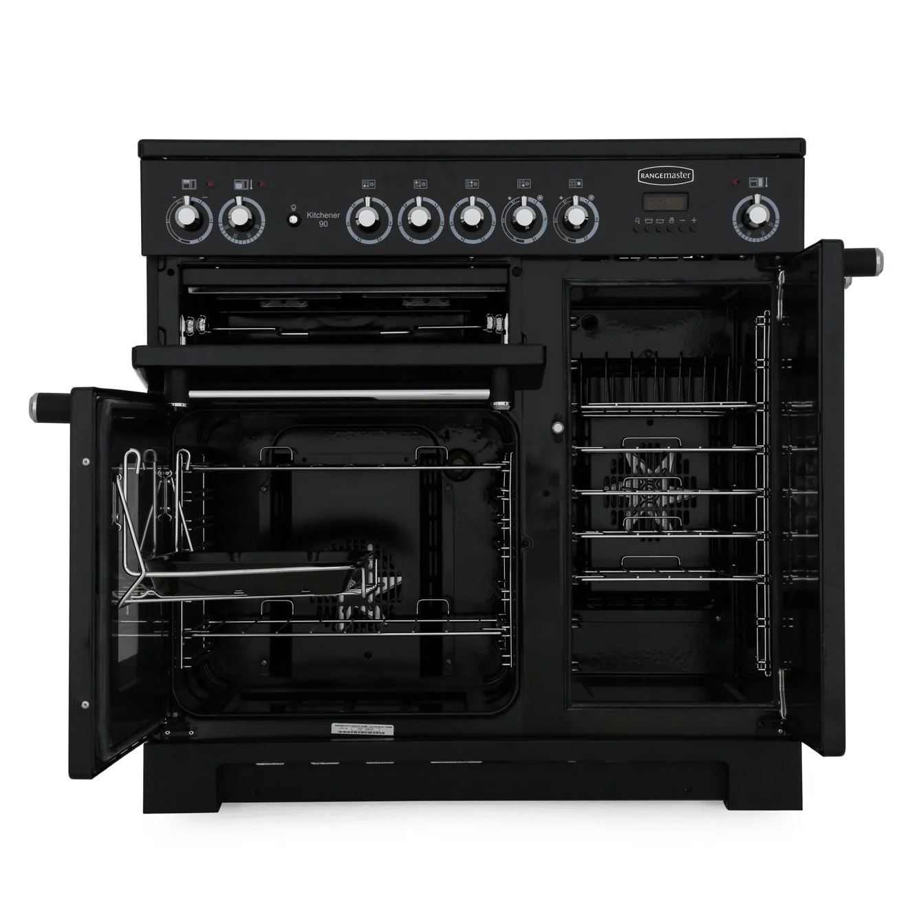Rangemaster Kitchener KCH90ECBL/C - Black/Chrome Range Cooker - 90cm Ceramic - A Rated - Image 5