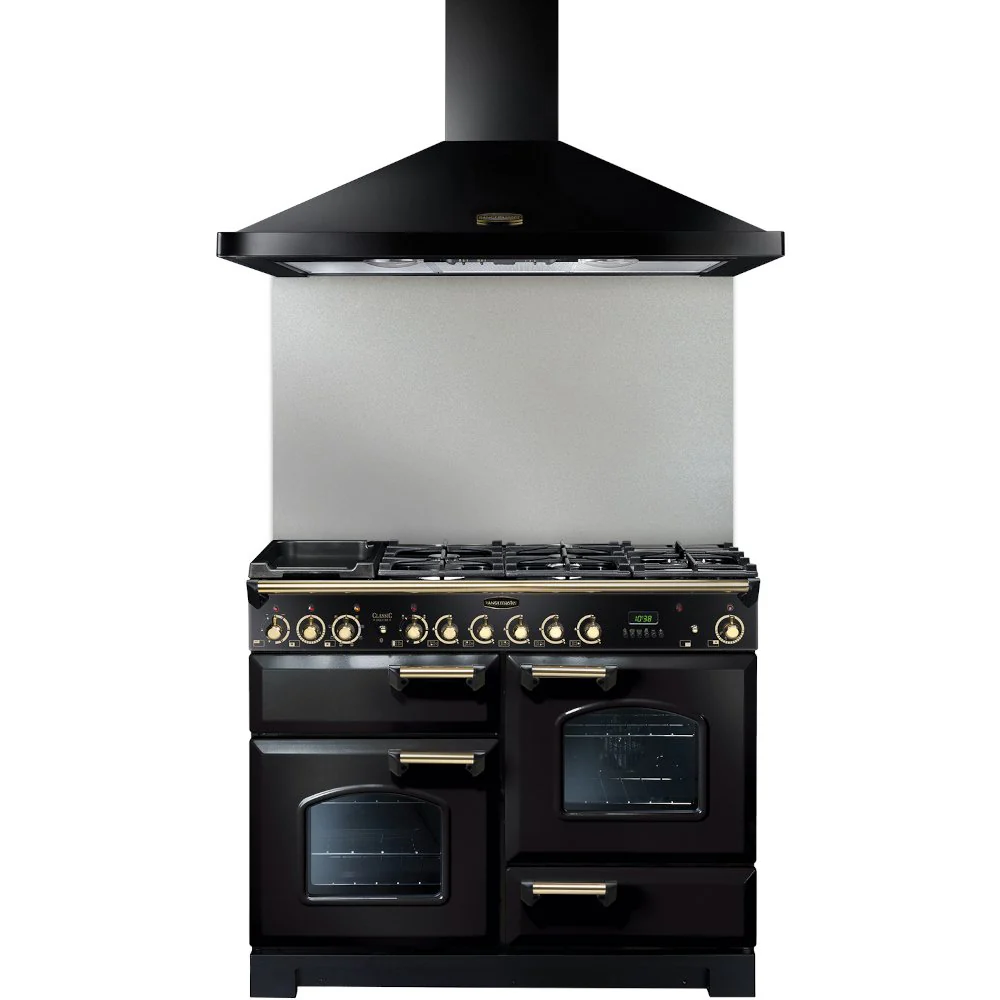 Rangemaster LEIHDC110BB - Black/Brass 110cm Chimney Cooker Hood - 460 m³/h - D Energy - Image 2