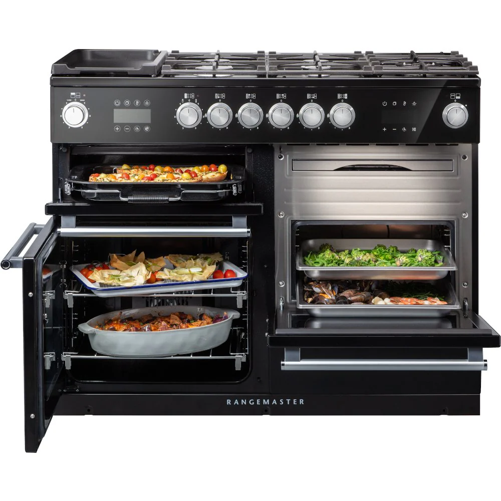 Rangemaster NEX110SODFFCB/C - Charcoal Black Range Cooker - 79L Dual Fuel - A Rated - Image 2