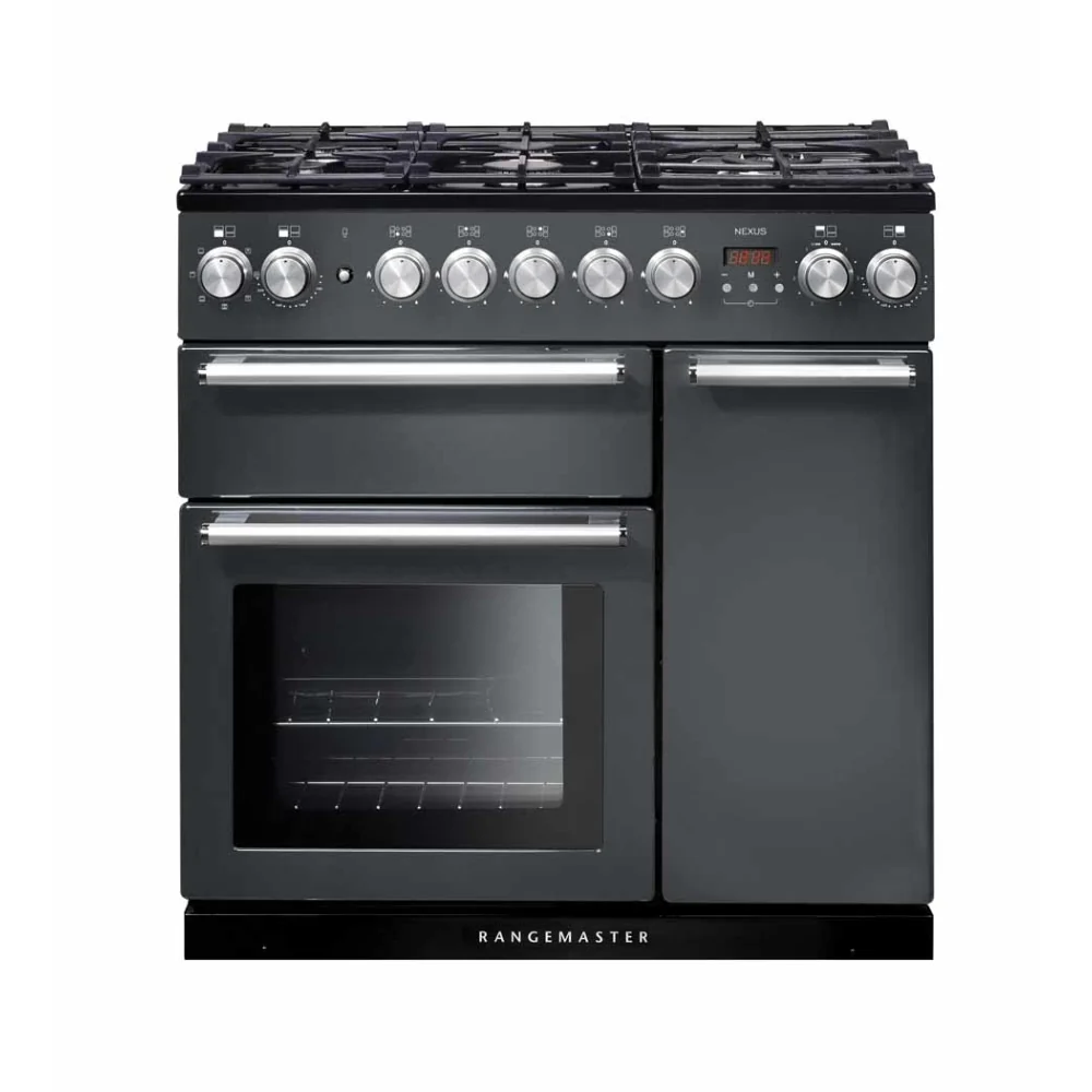 Rangemaster NEX90DFFSL/C - Slate/Chrome 90cm Dual Fuel Range Cooker - 140L - A Rated