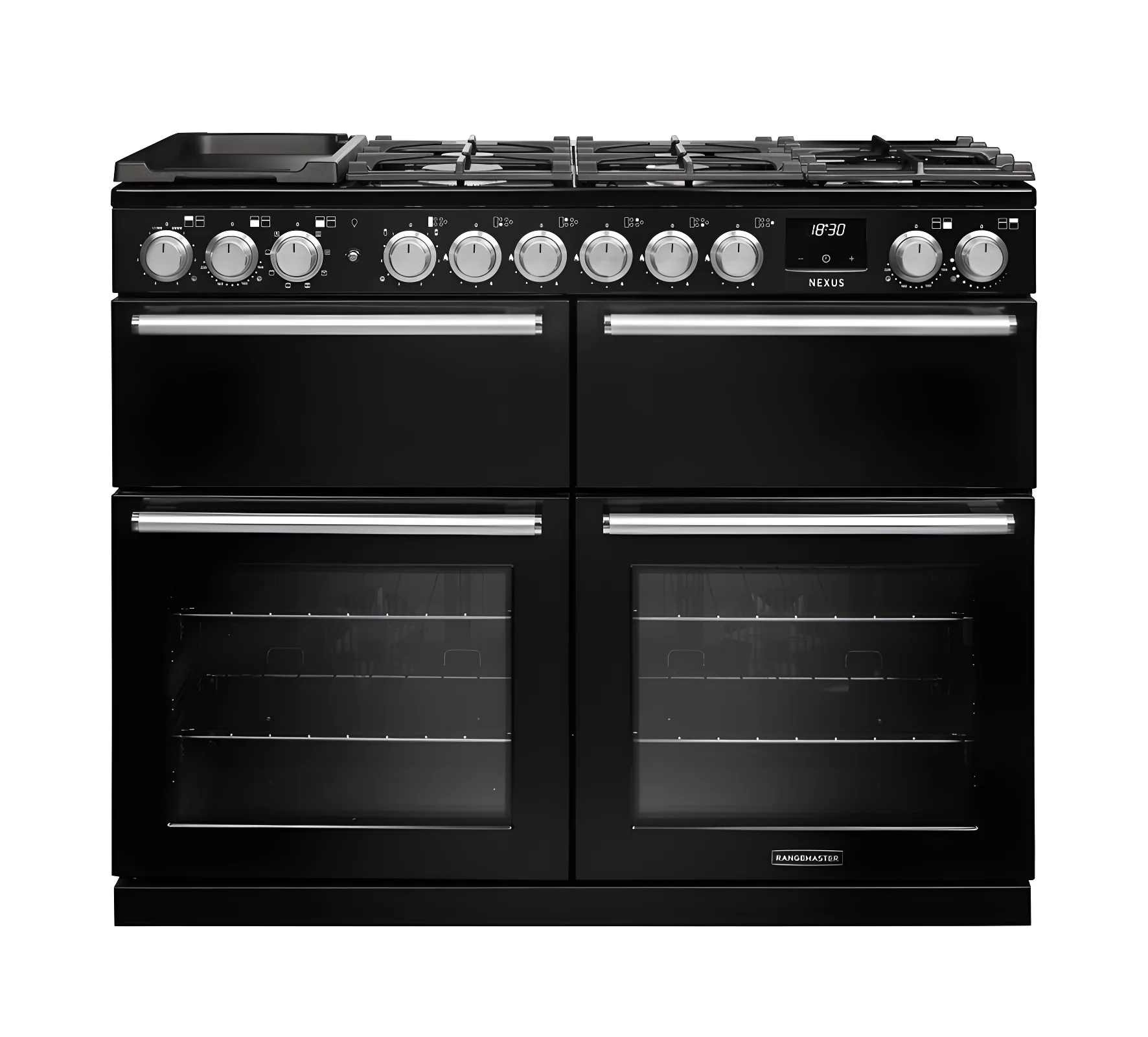 Rangemaster Nexus 110 NEXB110DFPGBL/CM1 - Gloss Black Dual Fuel Range Cooker - 7 Zones - A Energy