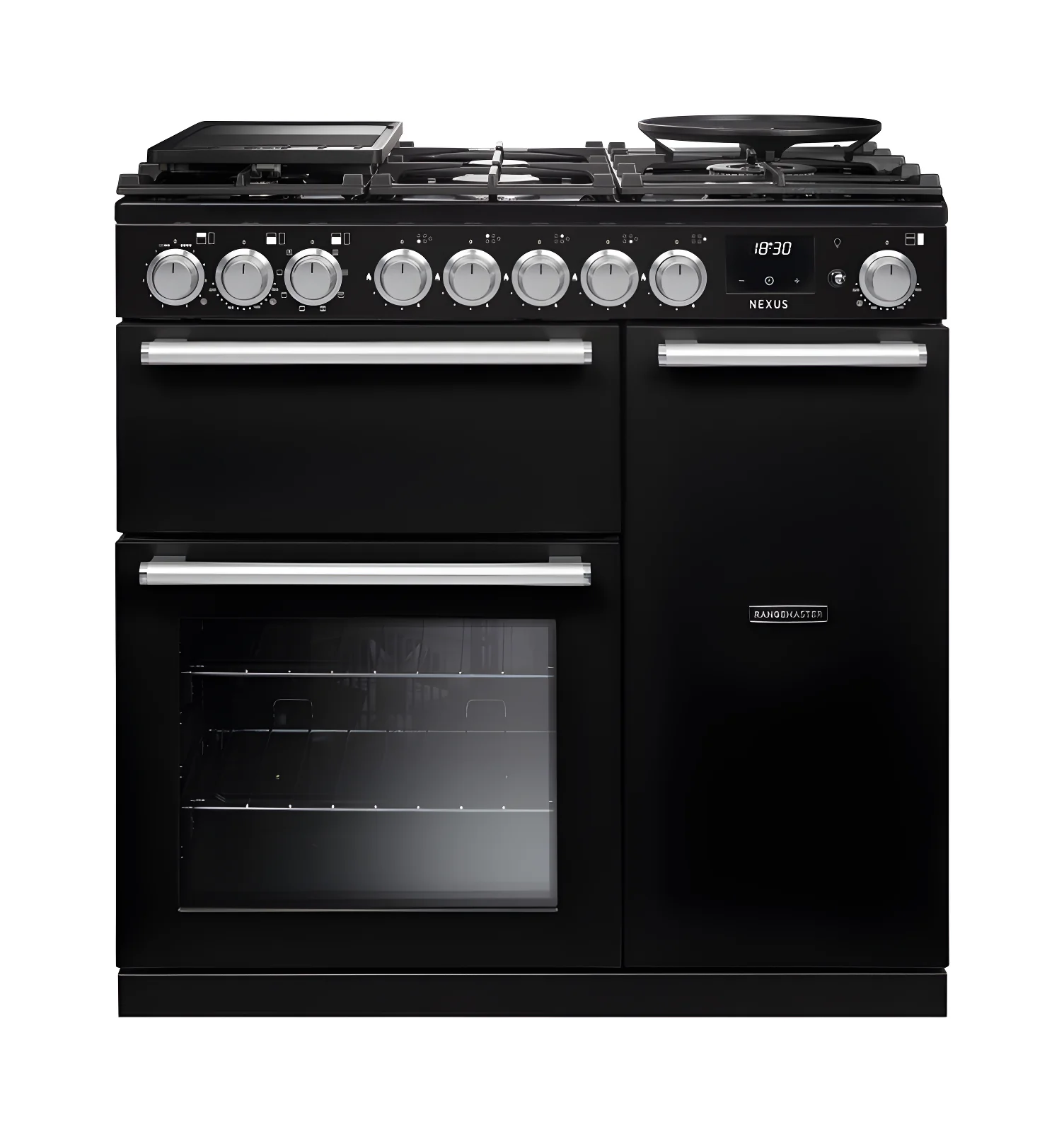 Rangemaster Nexus 90 NEX90DFPGBL/CM1 - Gloss Black Dual Fuel Range Cooker - 90cm - A Energy