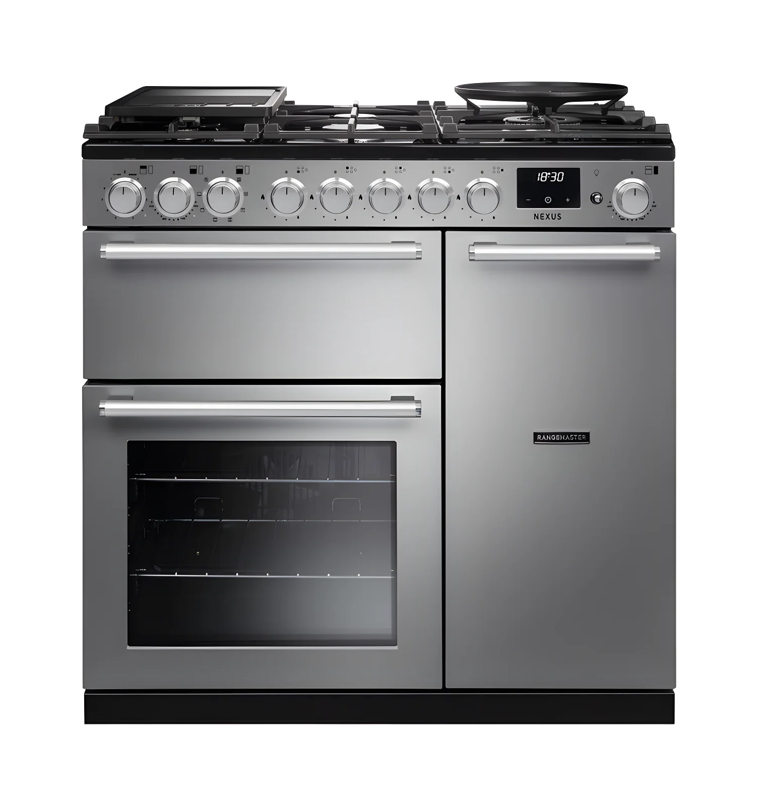 Rangemaster Nexus 90 NEX90DFSTST/CM1 - Stainless Steel Dual Fuel Range Cooker - 5 Burner Gas Hob - A Energy