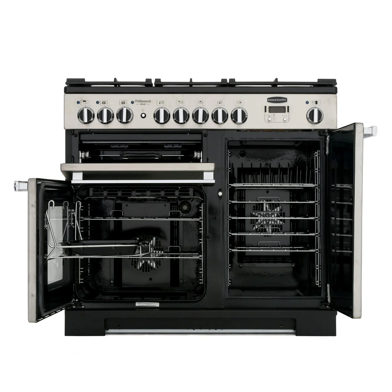 Rangemaster PDL100DFFSS/C - Stainless Steel/Chrome Dual Fuel Range Cooker - 155L Capacity - A Energy Rating - Image 2